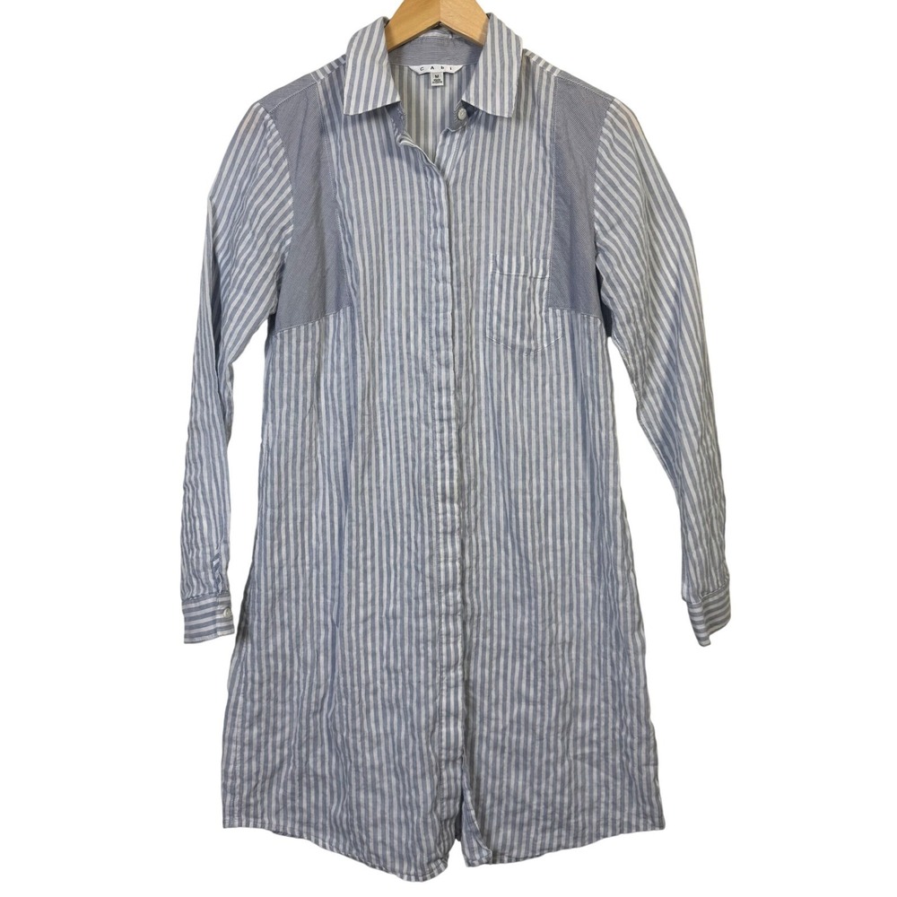 Cabi Womens Dress‎ Medium Blue White Striped Buttondown Cotton Blend Long Sleeve